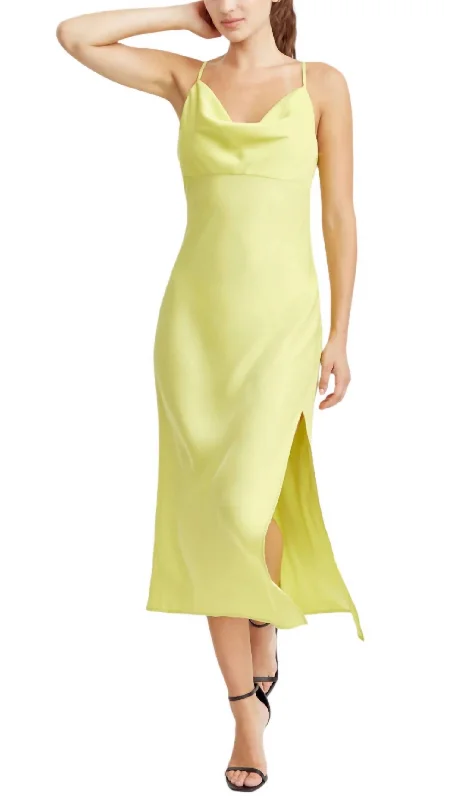 Women's U-Shaped Collar DressesFaith Front Slit Slip Dress In Lime Yellow