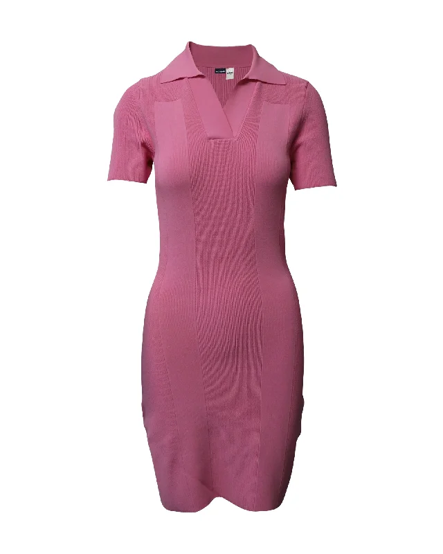 Women's Shawl Collar DressesJacquemus Rib Knit Open Back Polo Dress in Pink Viscose