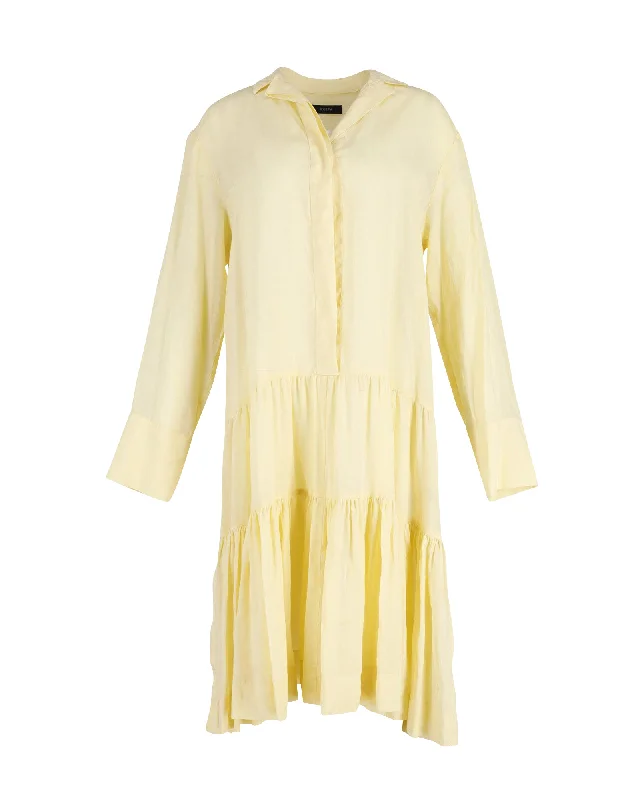 Women's Collarless DressesJoseph Dan Tiered Shirt Dress in Custard Yellow Ramie