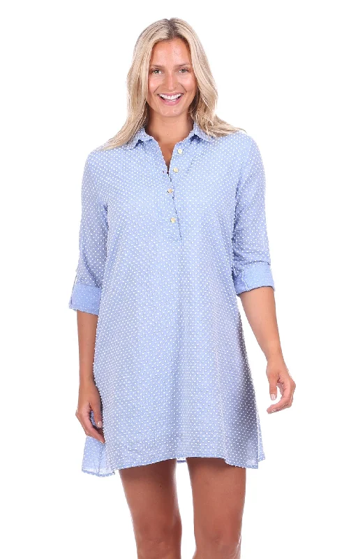 Women's V-Neck DressesKeys Dress in Blue Textured Dot