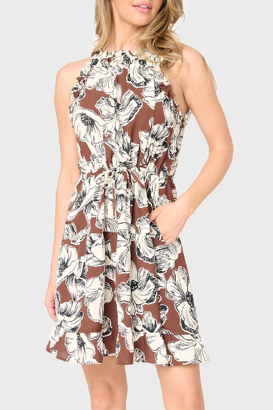 Women's V-Shaped-Neck DressesKhloe Ruffle Halter Dress In Dogwood Flower Print