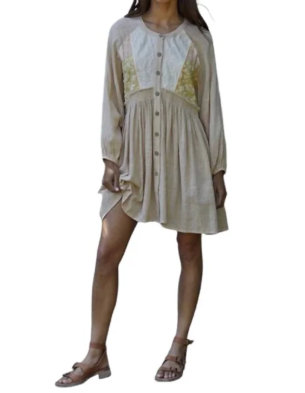 Women's Shawl Collar DressesLilith Patterned Dress In Beige