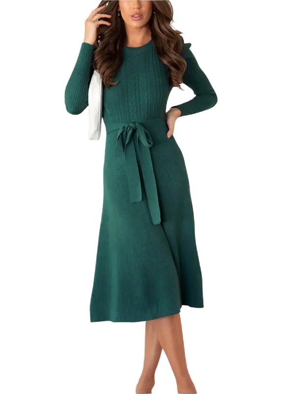 Women's Collarless DressesLong Sleeve Knitted Dress In Green