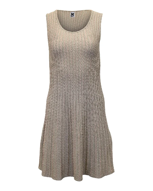 Women's Boat Collar DressesM Missoni Textured Metallic Sleeveless Dress in Gold Polyamide