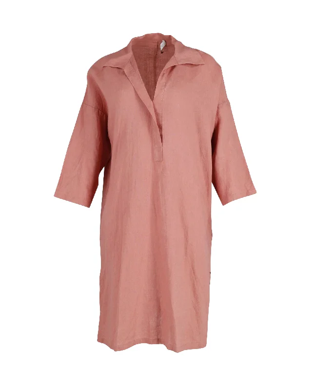 Women's Empire Waist DressesMax Mara Quarter-Sleeve Shirt Dress in Peach Linen