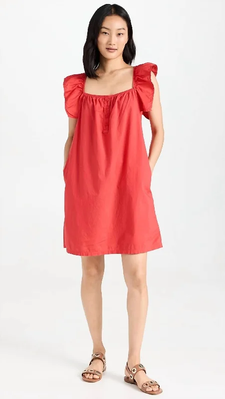 Women's Rounded-Neck DressesOphelia A-Line Ruffle Min Dress In Cherrybomb