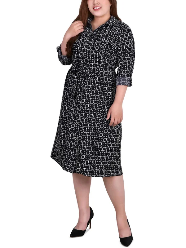 Women's U-Back DressesPlus Womens Button Down Collared Shirtdress