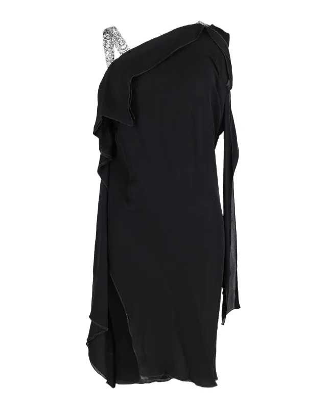 Women's Rounded Collar DressesRoland Mouret Asymmetric Dress in Black Silk