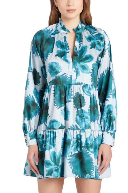 Women's Long-Sleeve DressesSaffron Dress In Printed Twill In Palm Print