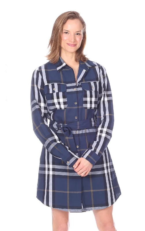 Women's Notched Collar DressesSasha Dress in Navy Plaid