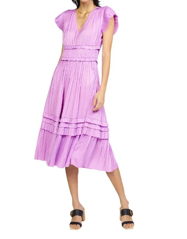 Women's Flared DressesSereia Pleated Ruffle Sleeve Dress In Orchid Pink