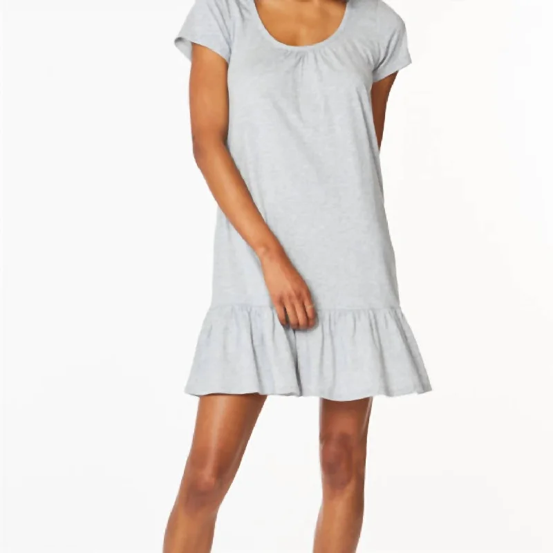 Women's Keyhole Collar DressesShort Sleeve Ruffle Hem Dress In H. Grey