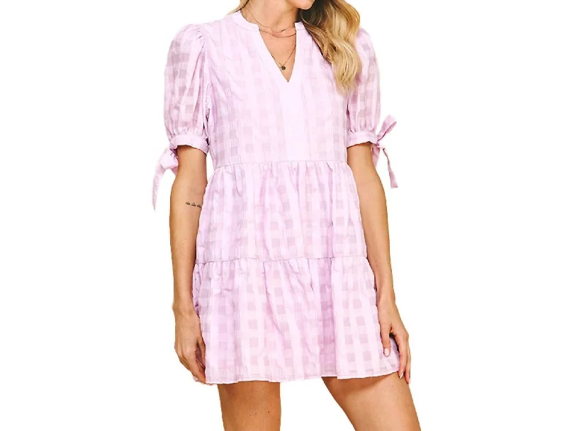 Women's Gathered DressesShort Sleeve Tunic Dress In Lavender