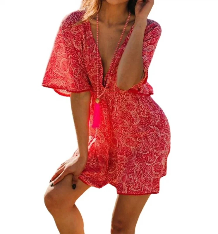 Women's V-Neck DressesSummer Short Honolulu Dress In Red