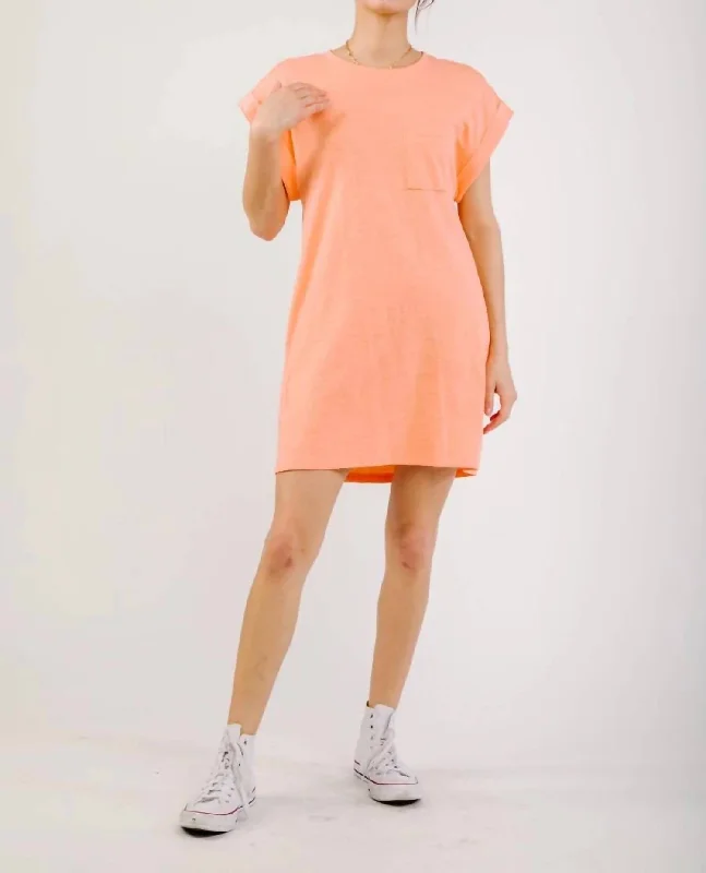 Women's Boat Collar DressesT-Shirt With Pocket Dress In Coral