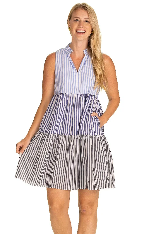 Women's Sweetheart-Neck DressesThe Annika Dress in Blue Ombre Stripe