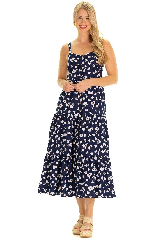 Women's Narrow Collar DressesThe Duxbury Dress in Navy Floral