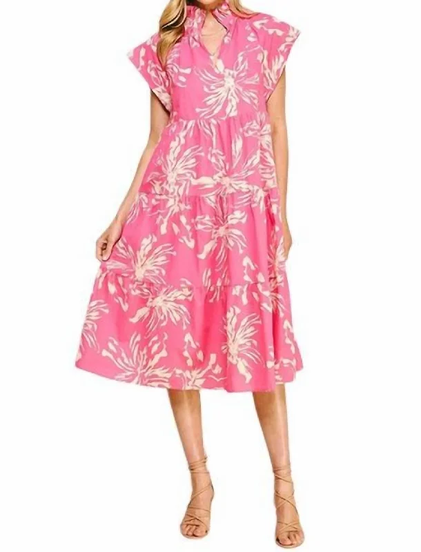 Women's Boat Collar DressesTiered Tunic Dress In Pink