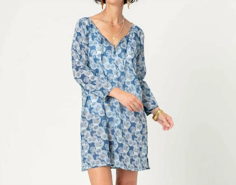 Women's V-Shaped-Neck DressesUrchin Blu Cotton Beach Shift Dress In Blue