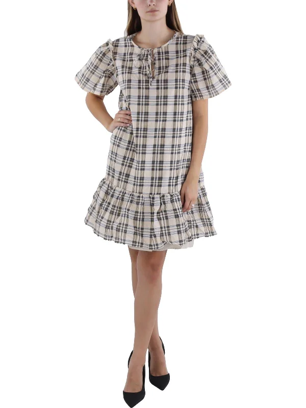 Women's Peter Pan Collar DressesWomens Checkered Above Knee Shift Dress