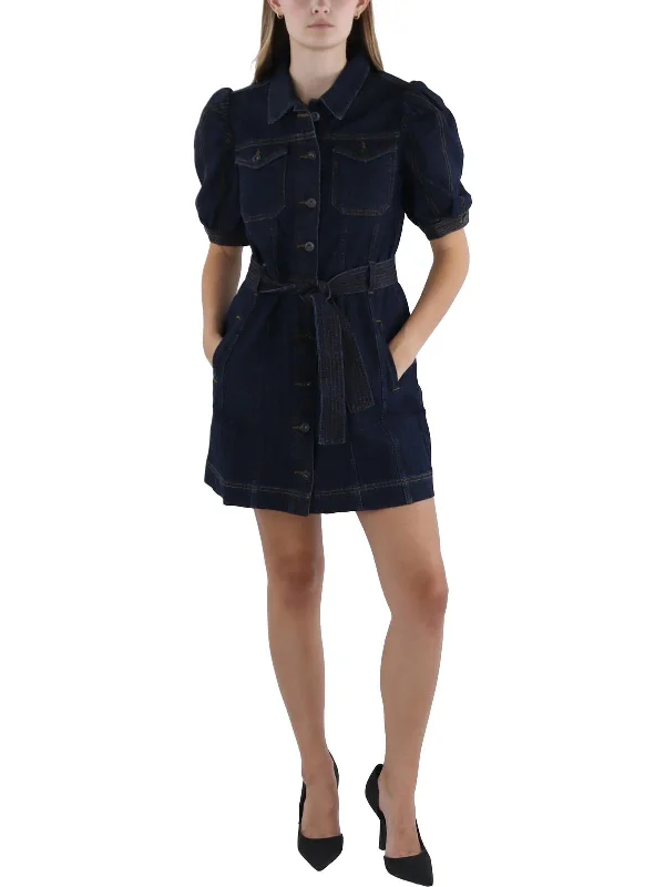 Women's Boat-Neck DressesWomens Denim Above Knee Shirtdress