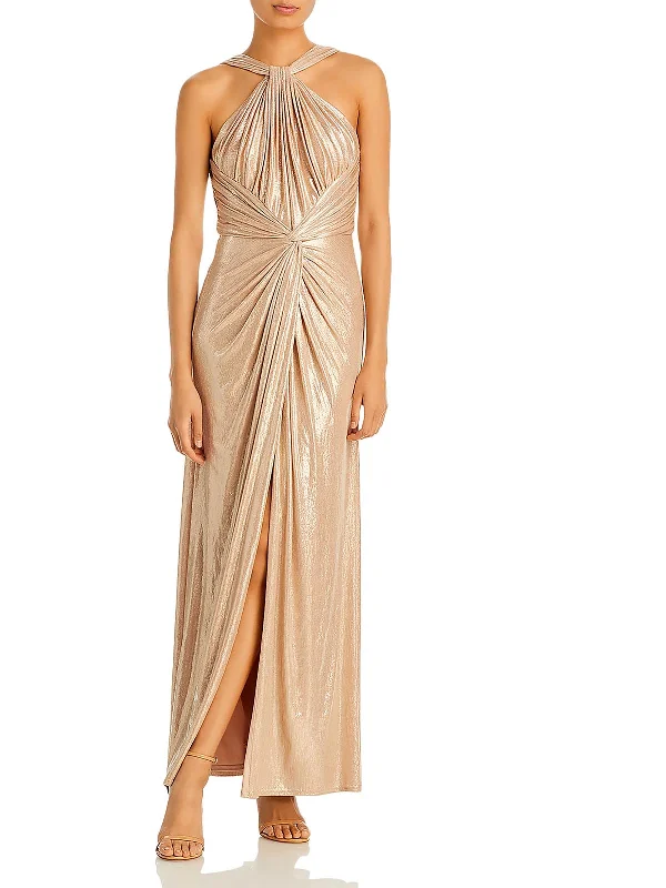 Women's Keyhole-Neck DressesWomens Metallic Halter Evening Dress