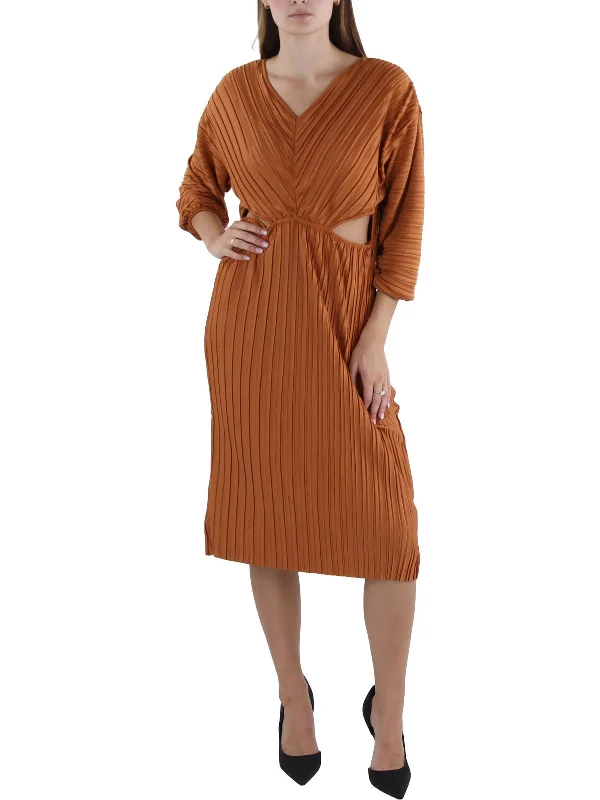 Women's Mandarin Collar DressesWomens Pleated Knee Length Shift Dress