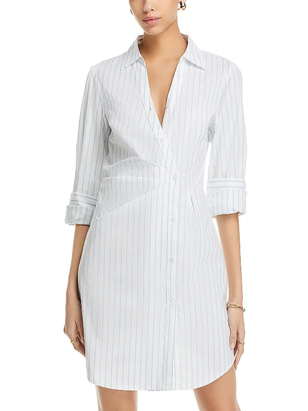 Women's Short-Sleeve DressesWomens Striped Above Knee Shirtdress