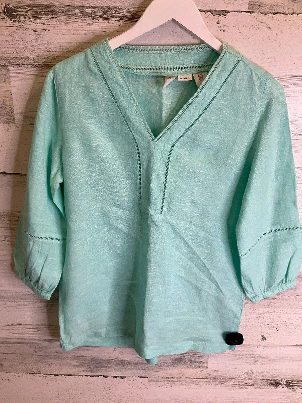 Women's Blouse with Collarless NeckTop 3/4 Sleeve By Joie In Aqua, Size: Xs