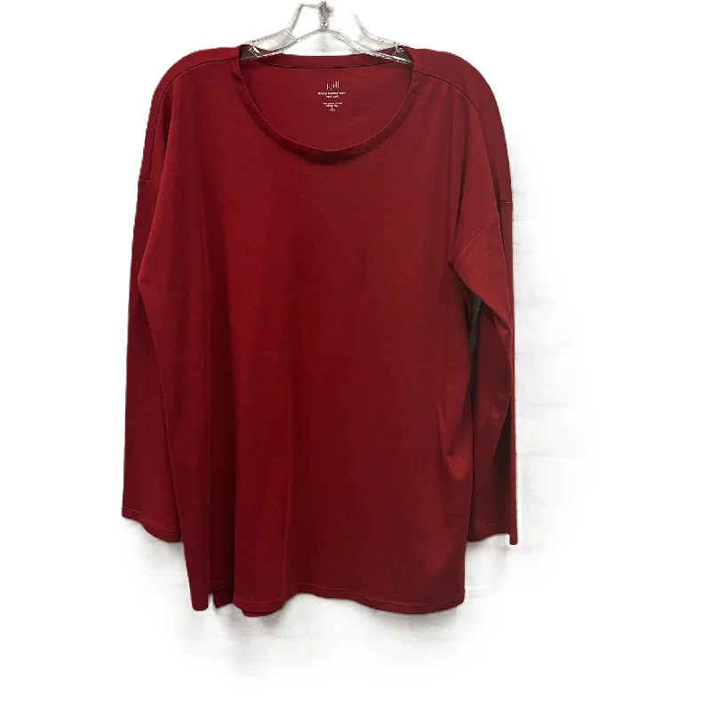 Women's Blouse with Rounded CollarTop Long Sleeve Basic By J. Jill In Red, Size: L