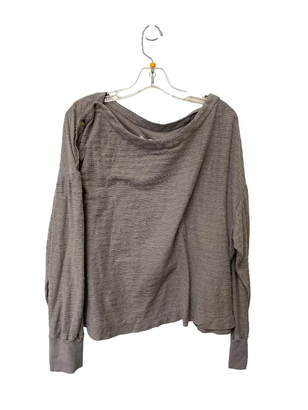 Women's Blouse with U-Shaped CollarTop Long Sleeve By Anthropologie In Taupe, Size: 2x