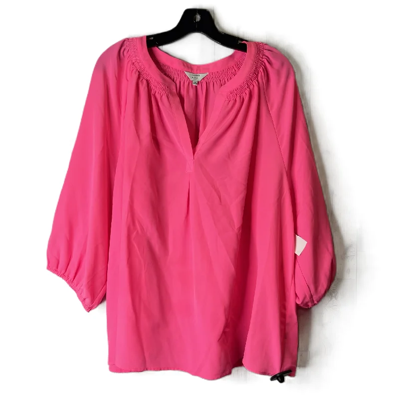 Women's Blouse with Narrow CollarTop Long Sleeve By Crown And Ivy In Pink, Size: 3x