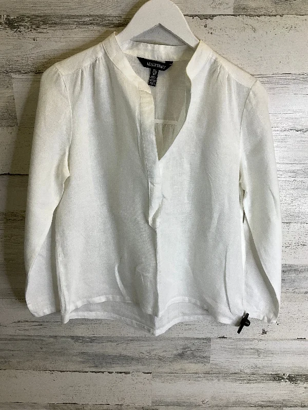 Women's Blouse with Mandarin CollarTop Long Sleeve By Ellen Tracy In White, Size: S