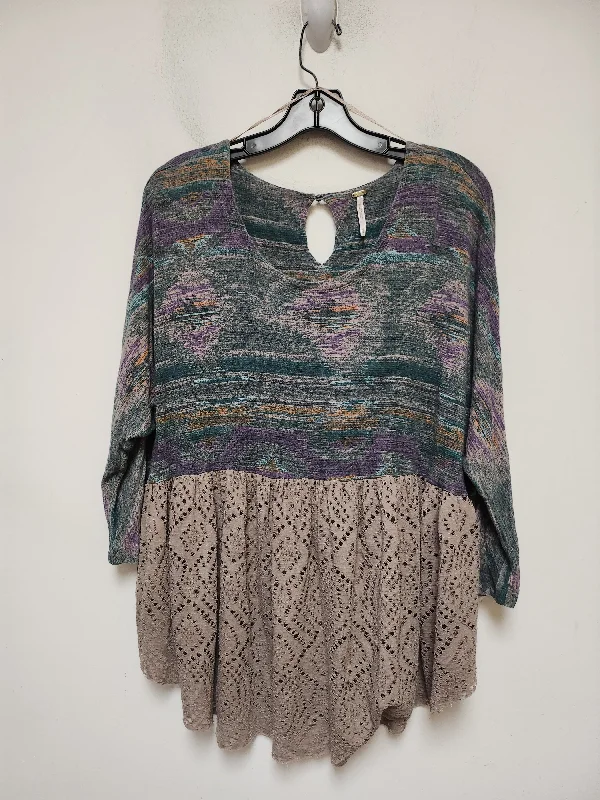 Women's Blouse with Sweetheart CollarTop Long Sleeve By Free People In Multi-colored, Size: Xs