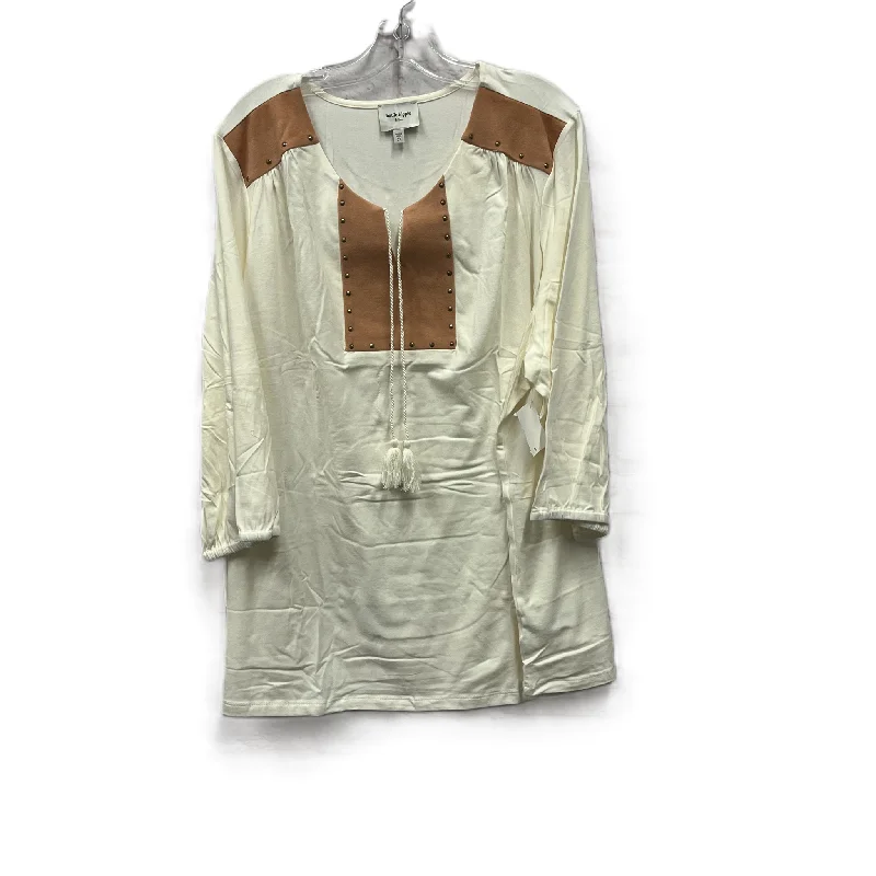 Women's Blouse with Keyhole CollarTop Long Sleeve By Haute Hippie In Cream, Size: 3x