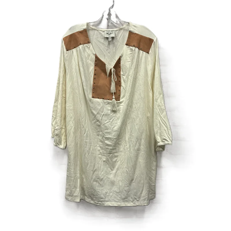 Women's Blouse with Mandarin CollarTop Long Sleeve By Haute Hippie In Cream, Size: 4x