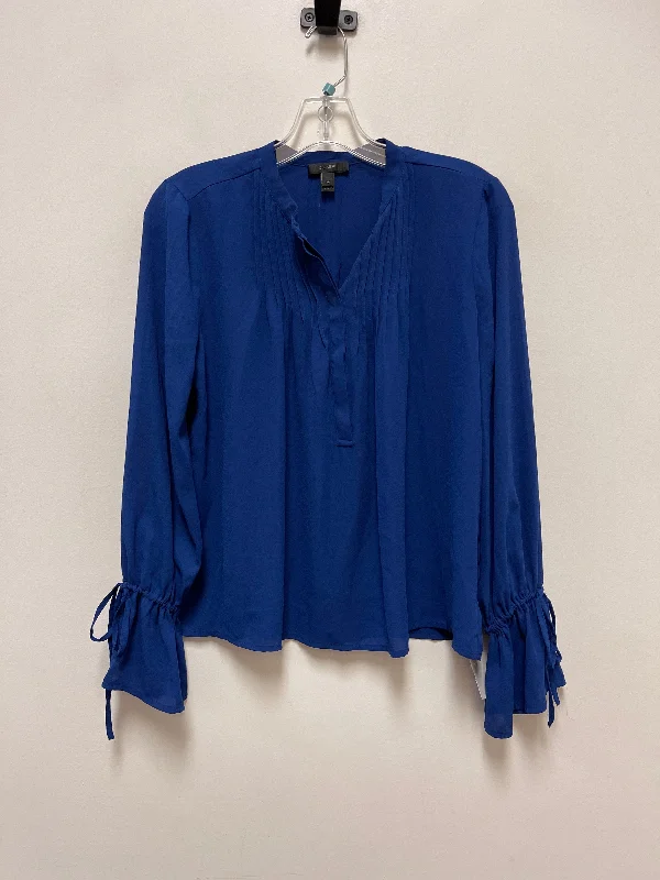 Women's Blouse with Notched CollarTop Long Sleeve By J. Crew In Blue, Size: Xs