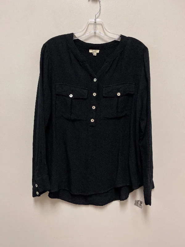 Women's Blouse with Gathered SleevesTop Long Sleeve By Kori America In Black, Size: L