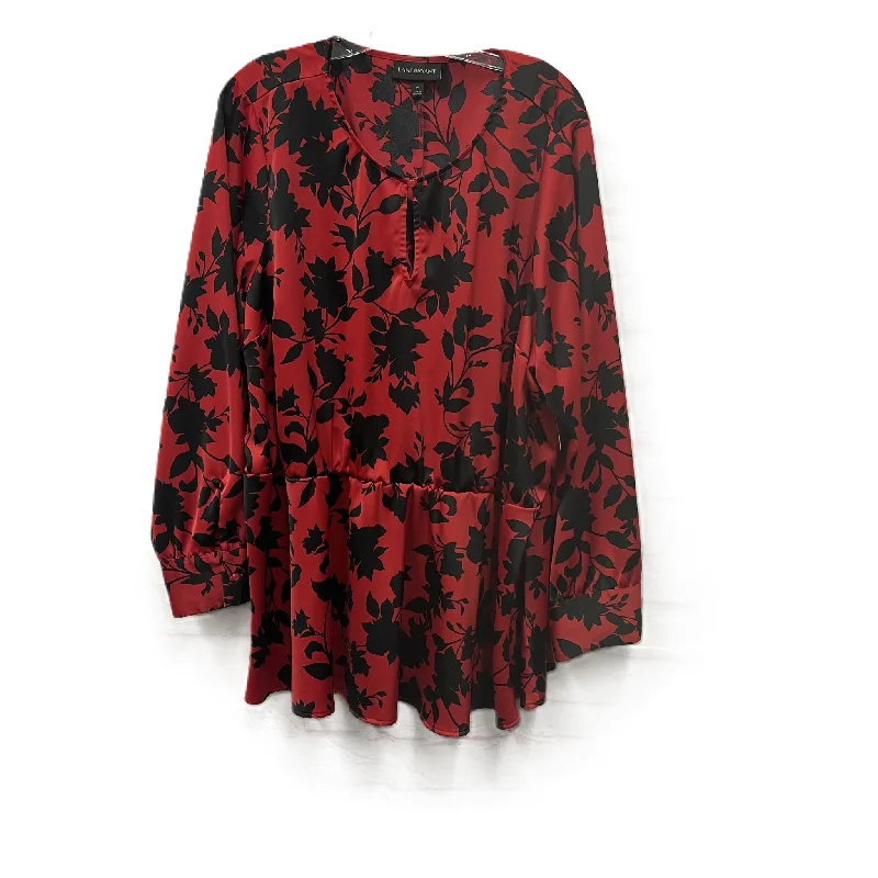 Women's Blouse with Boat CollarTop Long Sleeve By Lane Bryant In Red, Size: 3x