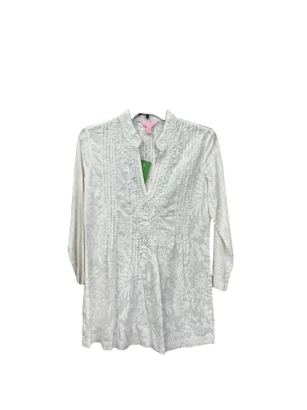 Women's Blouse with Collarless DesignTop Long Sleeve By Lilly Pulitzer In White, Size: Xs