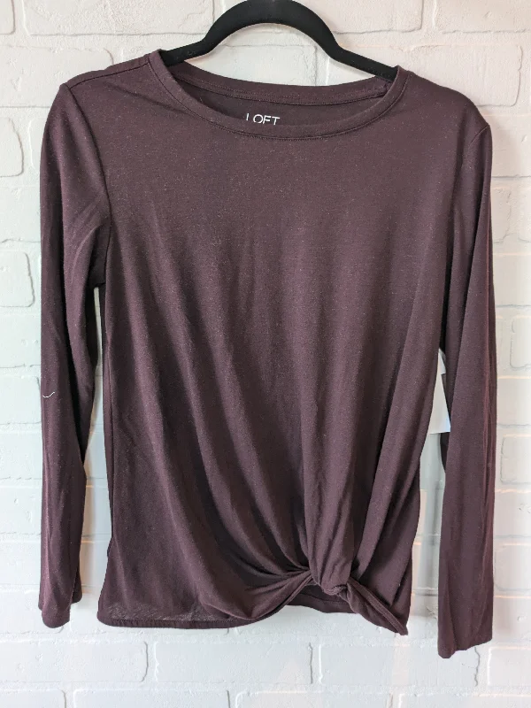 Women's Blouse with V-Shaped HemTop Long Sleeve By Loft In Brown, Size: M