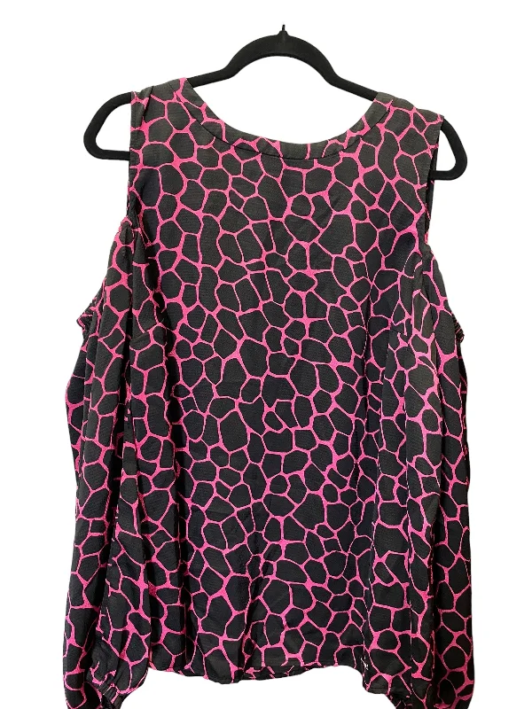 Women's Blouse with Mid-LengthTop Long Sleeve By Michael Kors In Black & Pink, Size: 1x