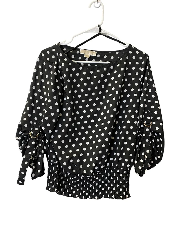 Women's Blouse with Rounded CollarTop Long Sleeve By Michael Kors In Polkadot Pattern, Size: S