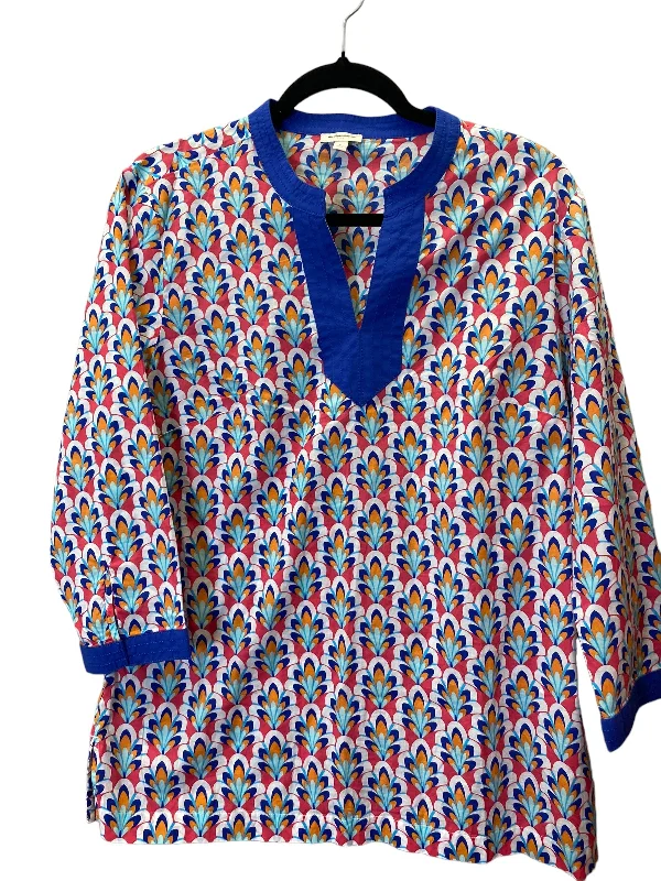 Women's Blouse with Square NeckTop Long Sleeve By Talbots In Multi-colored, Size: M