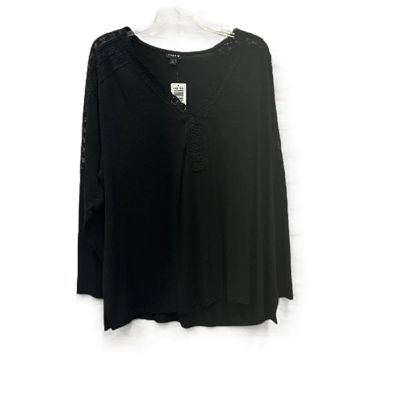 Women's Blouse with V-Shaped CollarTop Long Sleeve By Torrid In Black, Size: 2x