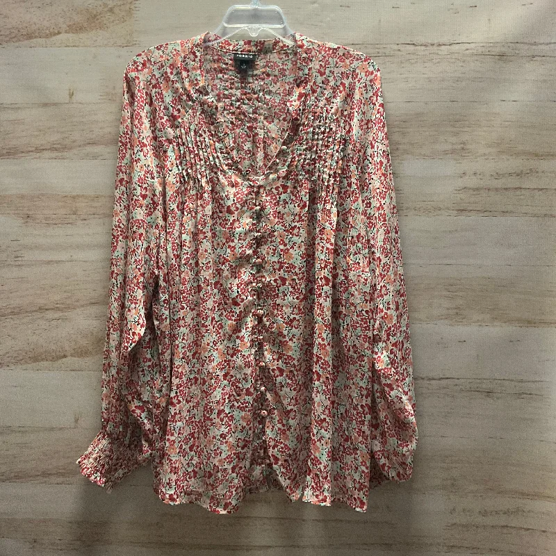 Women's Blouse with Peter Pan CollarTop Long Sleeve By Torrid In Floral Print, Size: 3x