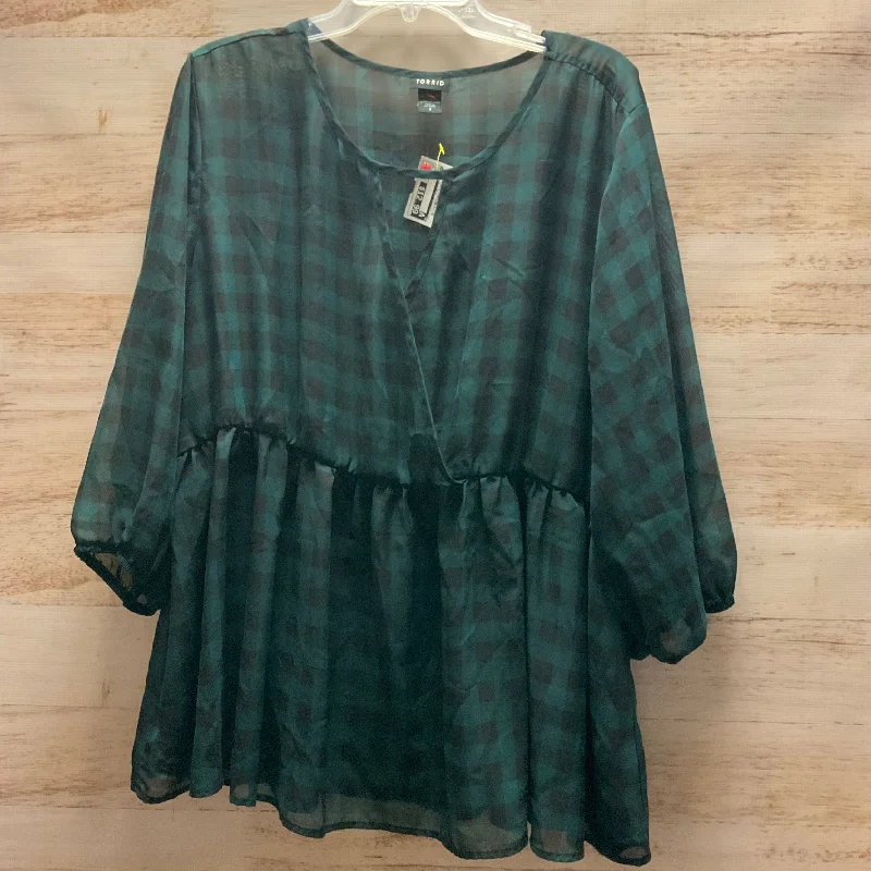 Women's Blouse with Sweetheart NeckTop Long Sleeve By Torrid In Green, Size: Xl