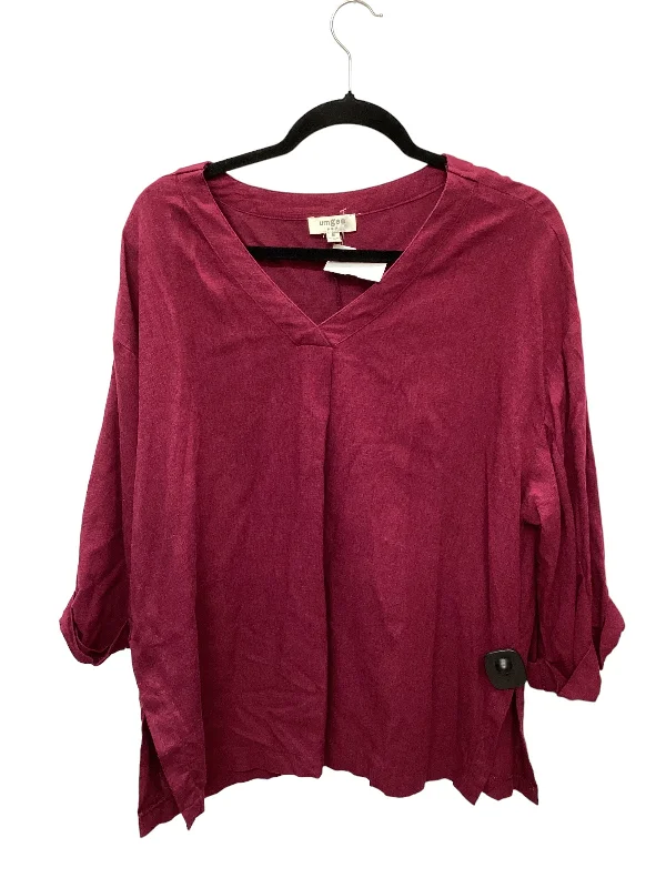 Women's Blouse with LaceTop Long Sleeve By Umgee In Red, Size: M