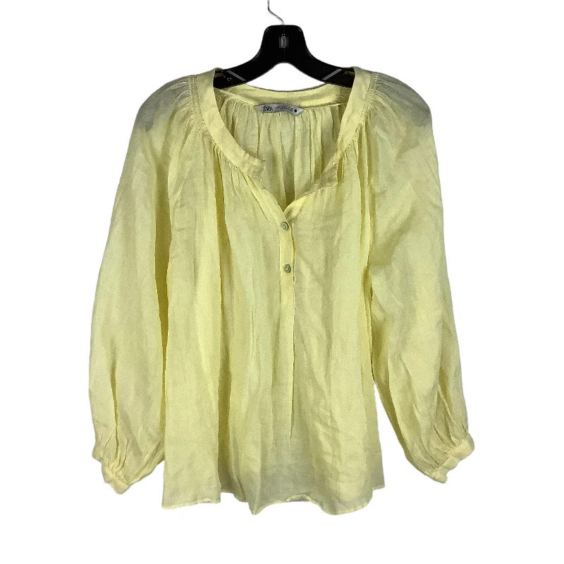 Women's Blouse with Three-Quarter SleevesTop Long Sleeve By Zara In Yellow, Size: S