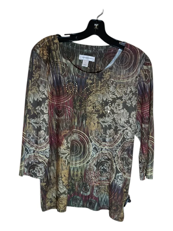 Women's Blouse with Sweetheart CollarTop 3/4 Sleeve By Christopher And Banks In Multi-colored, Size: L